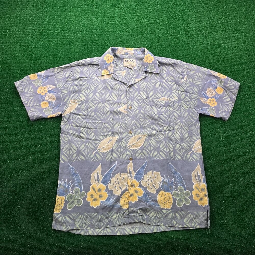 Splatt‎ Hawaiian Shirt Mens Large Floral Short Sleeve 100% Rayon Beach Casual